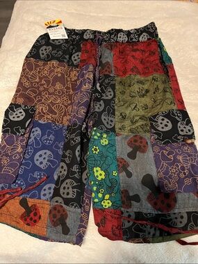 Rising International Multicolor Patchwork Mushroom Print Shorts